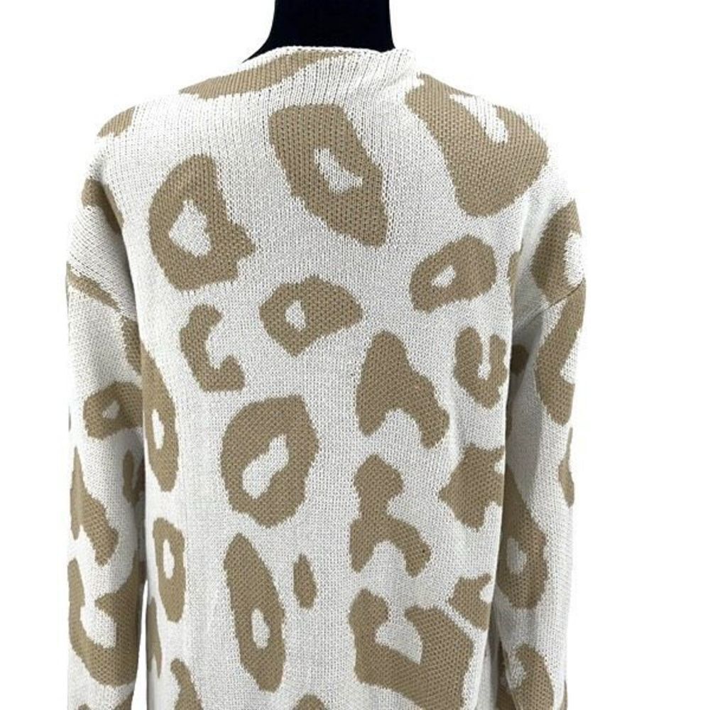 Vestidos Womens‎ Animal Print Open Front Pocket Long Line Cardigan Tan Medium - Picture 6 of 10